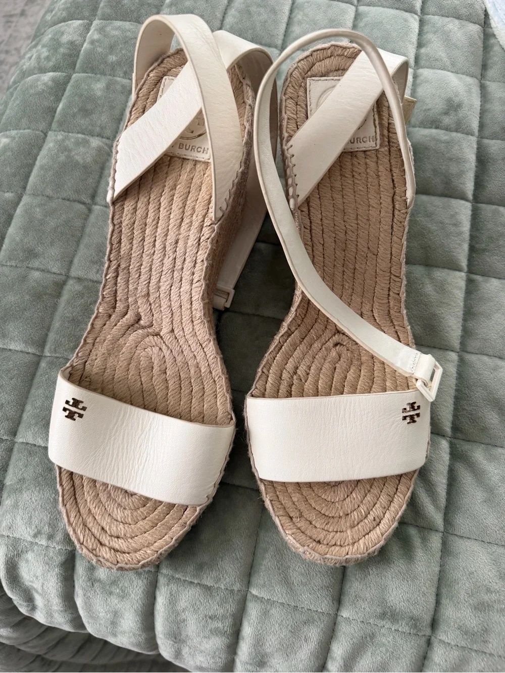 Tory Burch Cream Leather Espadrille Slingback Sandals